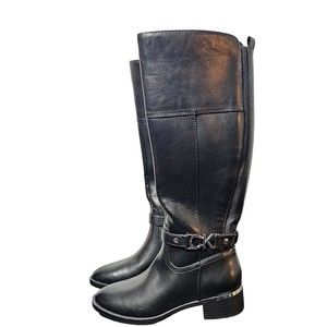 New Calvin Klein Daphny High Knee Boots Black Patent Size Woman's 5.5 M
